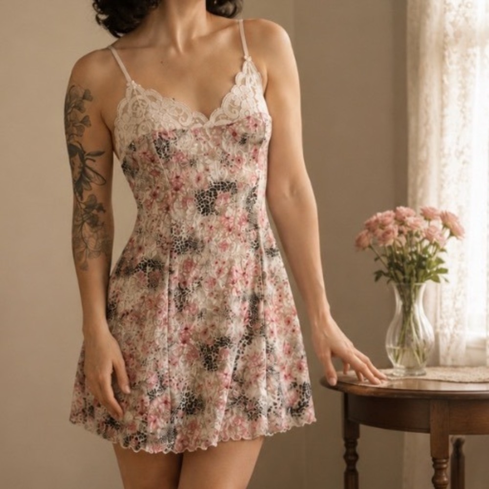 Arianne Dainty Lace Floral Slip Dress Velvet Animal Print Lingerie Mini Dress